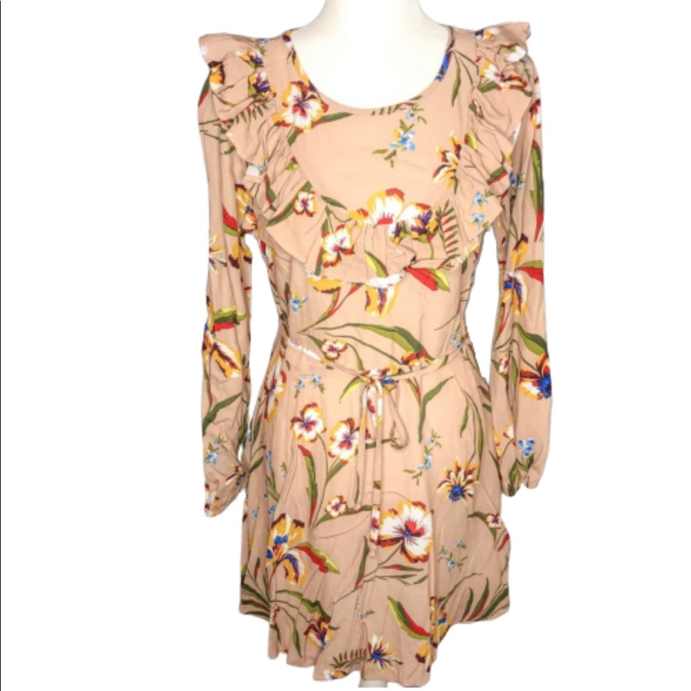 Band of Gypsies Floral Ruffle Long Sleeves Dress